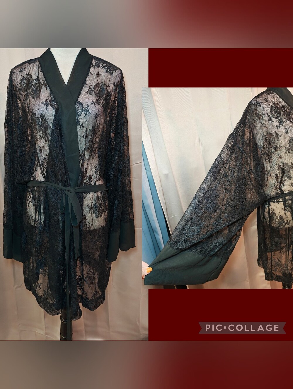 ✨ STUNNING Black Sheer Floral Lace Kimono Robe ✨